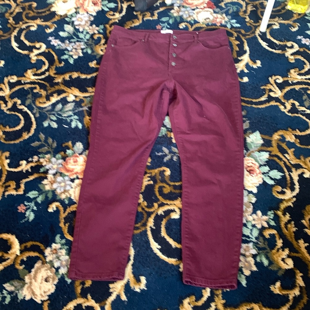 Loft Outket high rise skinny‎ button down maroon/ plum jeans. Maybe worn 2x